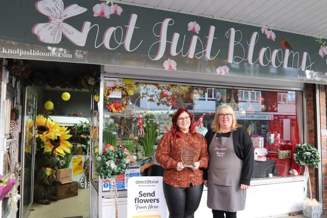 Grace King, 29, received the the highest grade in the country for her City & Guilds practical exam at this years British Florist Association Industry Awards after completing a Level 4 Diploma in Floristry while working as manager of Knot Just Blooms.Pictured here with Knot Just Blooms co-owner Lorraine Williams.