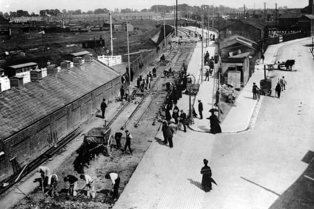 Tramway track being laid in Goldsmith Avenue, Fratton, in 1909. 
Picture: Paul Costen collection