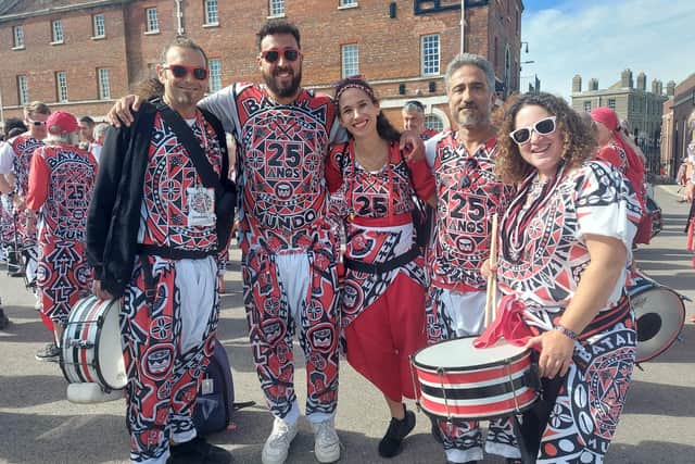 Some of the Greek contingent, including Dimitris Koulis, 30, from Athens (second from left) and Danai Katrisioti, 25, from Crete (centre).