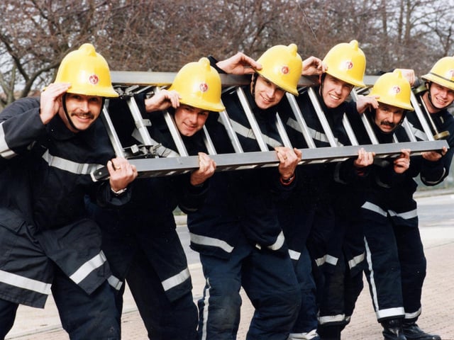 Fire fighters from Copnor and Southsea station on February 21 1996. From left Dave Bird-Newel, Jim Buck, Stuart Damon, Geoff Doughty, Horrie Hamilton and Tony Deacon PP3210