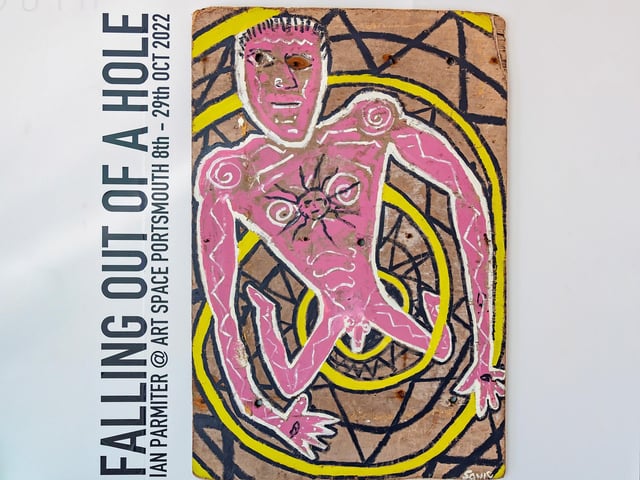 The large piece by Ian Parmiter at the entrance of his exhibition. Mr Parmiter said the aim is to show his thought processes to stay positive while battling with Parkinson's. Picture: Mike Cooter (081022).
