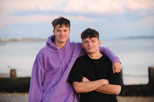 Josh Heath (18) and Ethan Hope (18) both from Lee-on-the-Solent, are running the London Marathon on Sunday, October 2, in memory of Elin Martin who died earlier in the year and raising money for Lepra UK.

Pictured is: (l-r) Josh Heath (18) and Elin's boyfriend Ethan Hope (18).

Picture: Sarah Standing (270922-898)