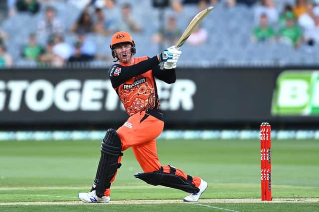 Jason Roy in batting action for the Perth Scorchers earlier this week. Photo by Quinn Rooney/Getty Images.