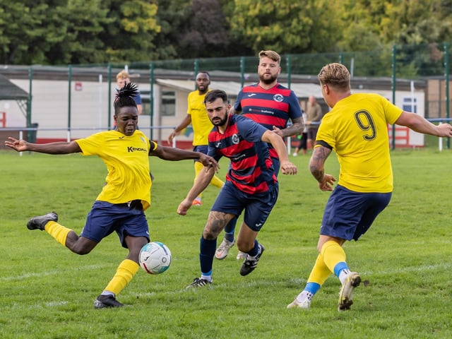 Paulsgrove (red/blue) v Baffins Milton Rovers Reserves. Picture: Mike Cooter