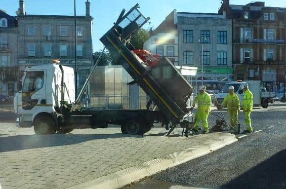 Resurfacing work at The Hard Interchange, Portsmouth, on Tuesday, October, 5.