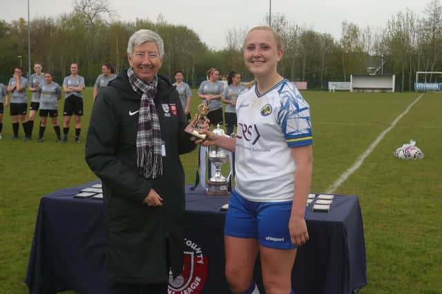 Jodie Burchell receives the player of the match trophy. Picture: Dave Haines