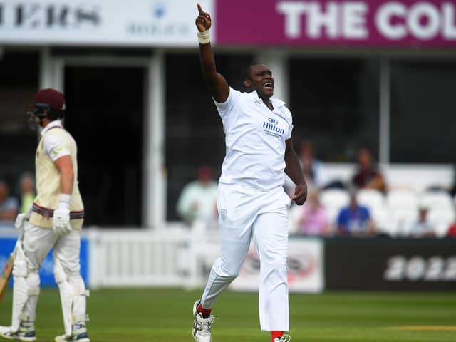 Keith Barker bagged 4-16 as Northants mustered  the lowest team total in Ageas Bowl history. Photo by Harry Trump/Getty Images