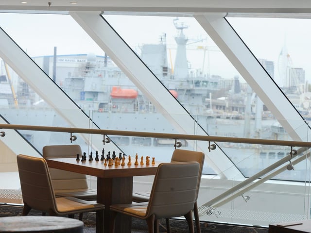 A chess board in the drawing room aboard Viking Saturn.