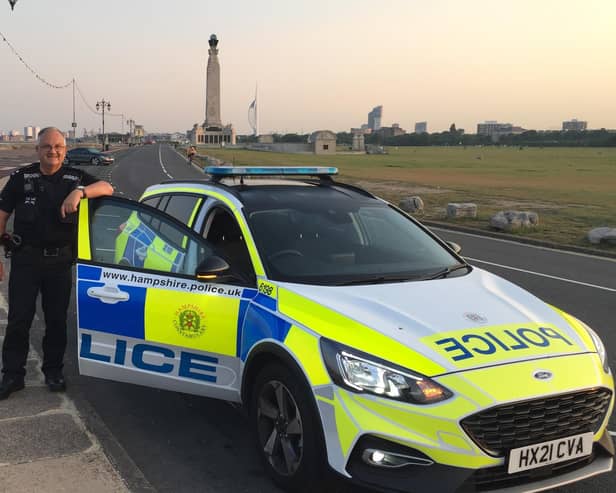 Former inspector Kelvin Shipp with his patrol car on Clarence Esplanade, Southsea, in 2021. He has been given the King's Police Medal in the New Year's Honour List 2023