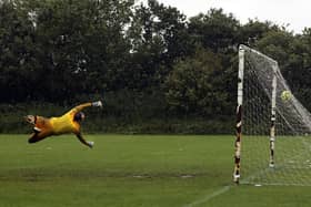 Burrfields keeper Rob Love is beaten by Alex Lowley's 30-yard screamer. Picture: Barry Zee