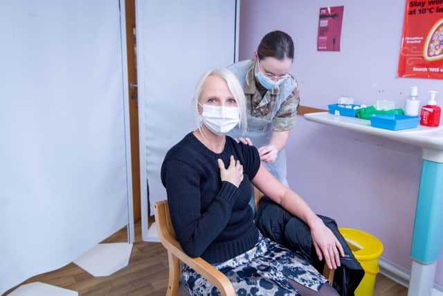 Shannon Janet Horrock giving Tatiana Carson a vaccine jab at the Hamble house vaccination centre, Portsmouth

Picture: Habibur Rahman