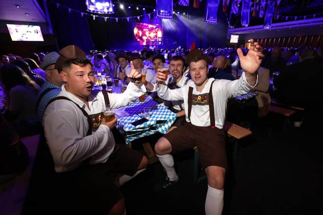 Oktoberfest 2023 at Portsmouth Guildhall. Pictured is action from the event.
Saturday 28th October 2023.
Picture: Sam Stephenson.