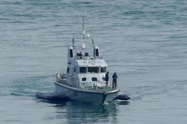Royal Navy HMS Blazer tows two small boats as it arrives in Dover, Kent on Thursday, following a number of small boat incidents in the Channel. Picture: Gareth Fuller/PA Wire