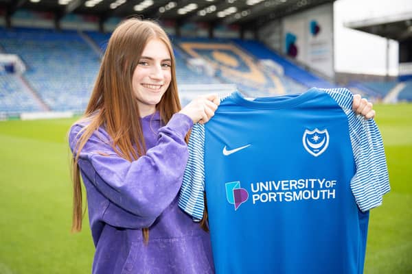 Nadine Smith grew up in the shadows of Fratton Park and has secured the Portsmouth Football Club scholarship. She will study graphic design at the University of Portsmouth. Picture: University of Portsmouth.