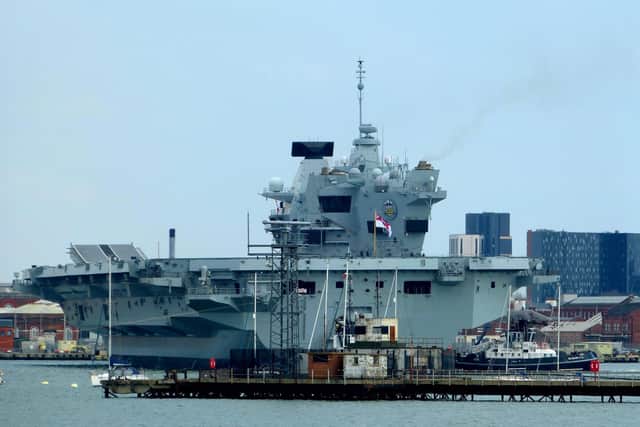 HMS Prince of Wales leaving Portsmouth Harbour. Picture: Alison Treacher