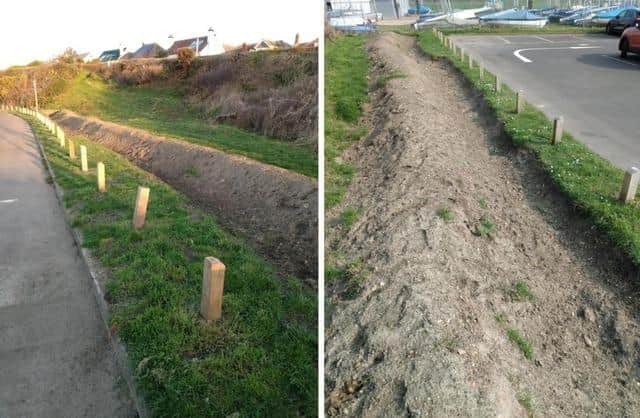 The trench dug along the northwest boundary of Salterns car park in Monks Way, Hill Head