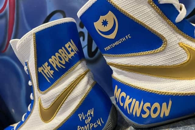 Michael McKinson's bespoke Pompey boots he'll be wearing live on Sky Sports