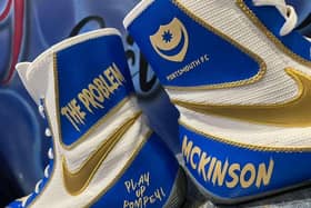 Michael McKinson's bespoke Pompey boots he'll be wearing live on Sky Sports