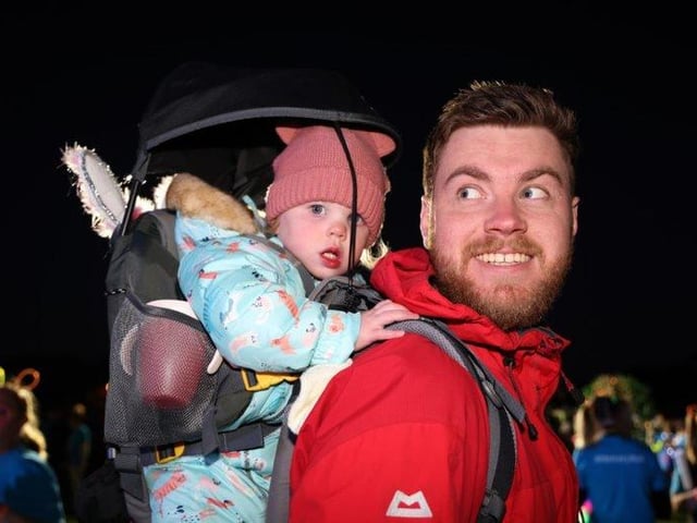 Roddy Hardridge with baby Everley, 17 months at the Southsea Glow Walk on March 18, 2022