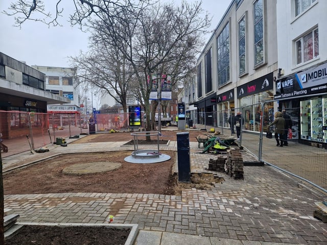 Construction underway in Commercial Road, Portsmouth City Centre, on Tuesday February 6.