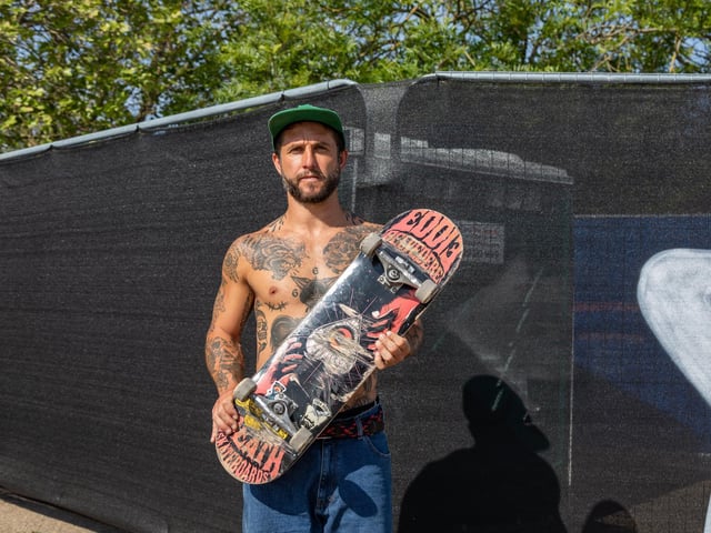 Skater Eddie Belvedere (38) travelled all the way from Falmouth to the event held at his 'favourite skate park in the UK'.  Picture: Mike Cooter (280523)