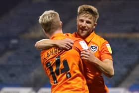 Michael Jacobs celebrates his goal against Gillingham with Andy Cannon. Picture: Nigel Keene