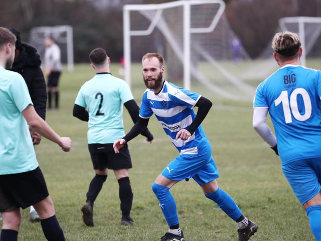 Barry Jeans has just scored AC Copnor's third goal from the penalty spot. Picture: Stuart Martin