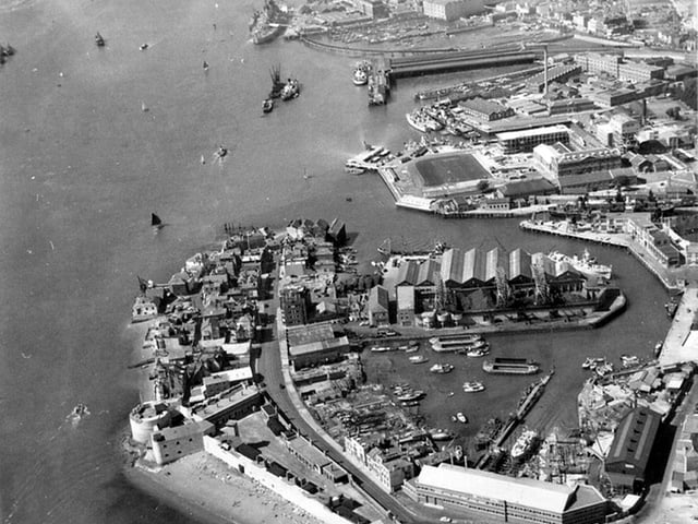 HMS Vernon (now Gunwharf) The Harbour Railway Station and South Railway Jetty.