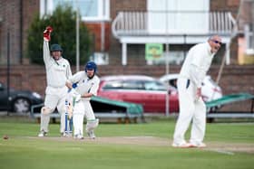 Portsmouth's Ritchie Walker is about to given out in the Hampshire District League game against Bedhampton at St Helens. Picture: Chris Moorhouse