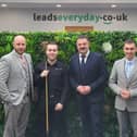 Mark Lloyd pictured with staff from his new sponsors Fareham ad agency Leads Everyday (from left) Nathan Dove, Mark Lloyd, Wayne Yeates and Max Young