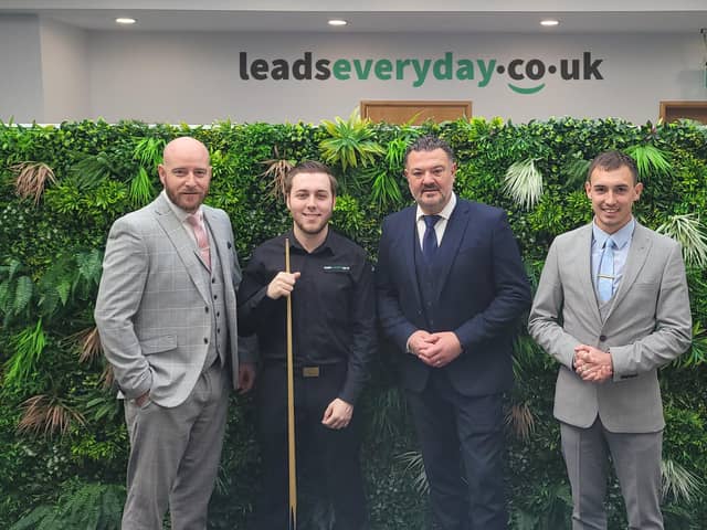 Mark Lloyd pictured with staff from his new sponsors Fareham ad agency Leads Everyday (from left) Nathan Dove, Mark Lloyd, Wayne Yeates and Max Young