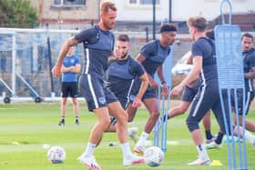 Pompey players at their Hilsea training ground. Picture: Habibur Rahman
