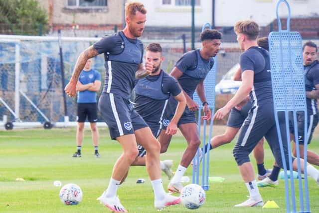 Pompey players at their Hilsea training ground. Picture: Habibur Rahman