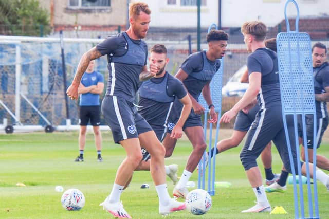 Pompey players at their Hilsea training ground. Picture: Habibur Rahman