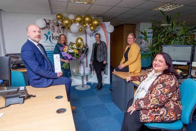 Key Recruitment is one of the longest established recruitment companies in the area and are celebrating their 21st birthday Pictured: Staff of Key Recruitment, Graham Felton, Michelle Welsby, Tori Stevens, , Ann Oxley and Monica Key on 7 April 2021Pict ure: Habibur Rahman