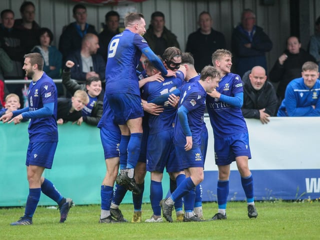 Baffins celebrate a goal. Picture by Nathan Lipsham
