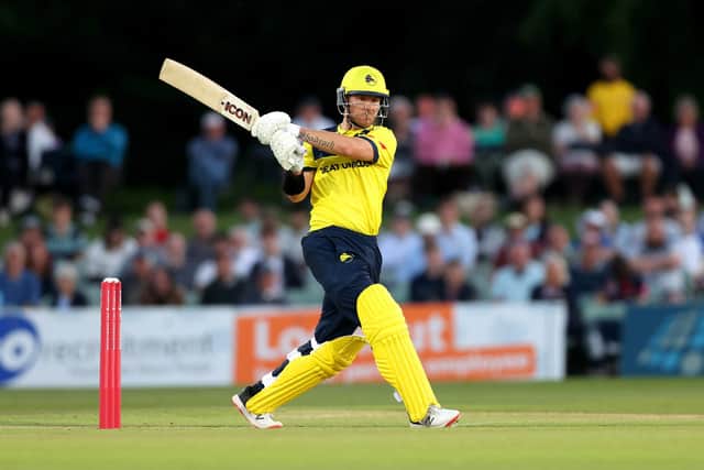 D'Arcy Short on his way to 29 on debut for Hampshire. Photo by James Chance/Getty Images.