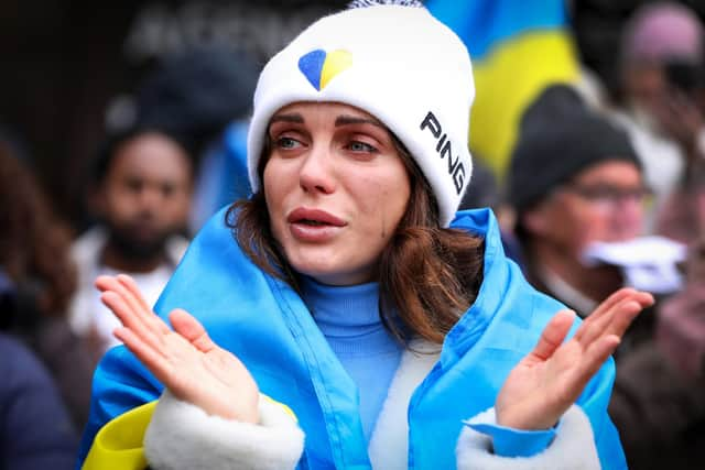 Maria Orlova in the crowd at the Ukrainian flag raising ceremony in Guildhall Square, Portsmouth, on the first anniversary of Russia's full-scale invasion of Ukraine 
Picture: Chris Moorhouse (jpns 240223-19)