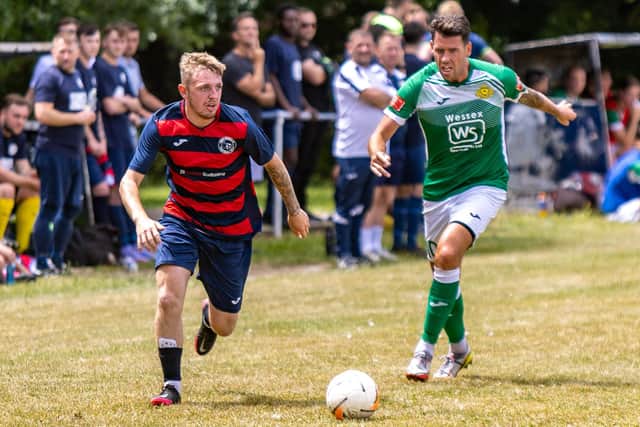 Moneyfields striker Callum Laycock, right, has netted seven goals in three games in eight days. Picture: Mike Cooter