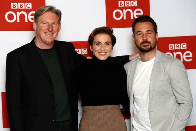 Adrian Dunbar, Vicky McClure and Martin Compston from Line of Duty. Picture: John Phillips/Getty Images