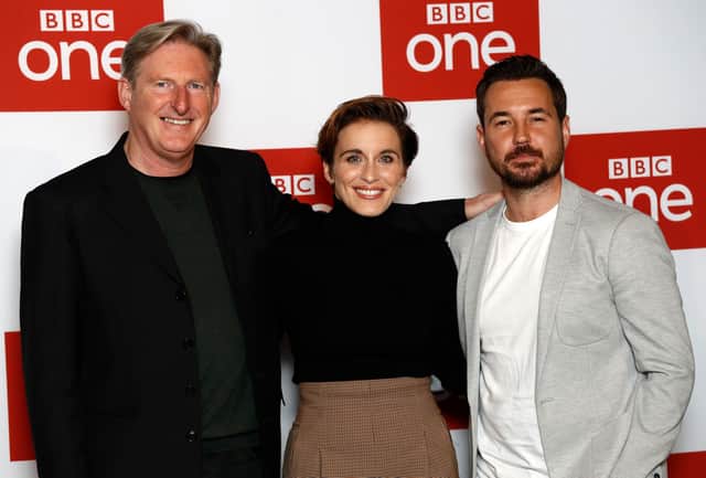 Adrian Dunbar, Vicky McClure and Martin Compston from Line of Duty. Picture: John Phillips/Getty Images