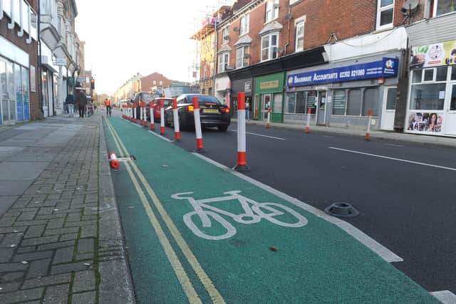 The new temporary cycle lane on Elm Grove, Southsea, has been damaged within a week as well as sparking a petition from residents calling for its removal.

Picture: Sarah Standing (051120-7898)