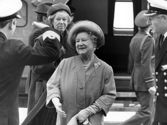 Queen Mother on a visit to HMS Ark Royal in December 1986. The News PP1585