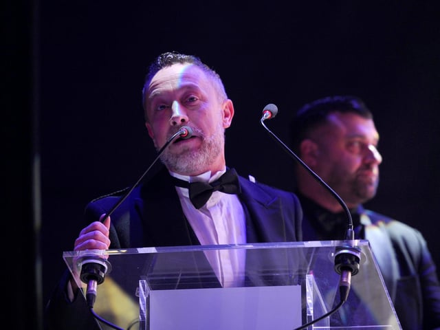 The CEO of Fairways, Mac McHugh, spoke the crowd ahead of the awards about the work the charity undertakes in the region.  Picture: Sarah Standing (270325-3865)