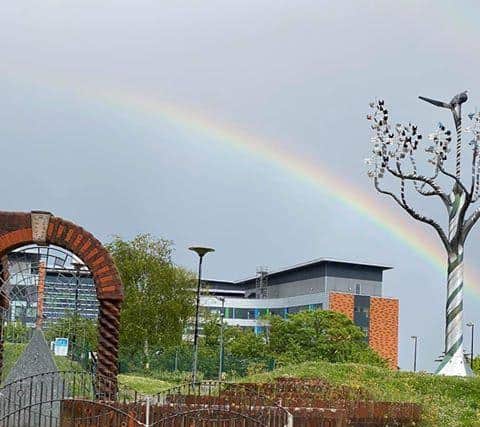A rainbow over Queen Alexandra Hospital this evening. Pic Emily Butt