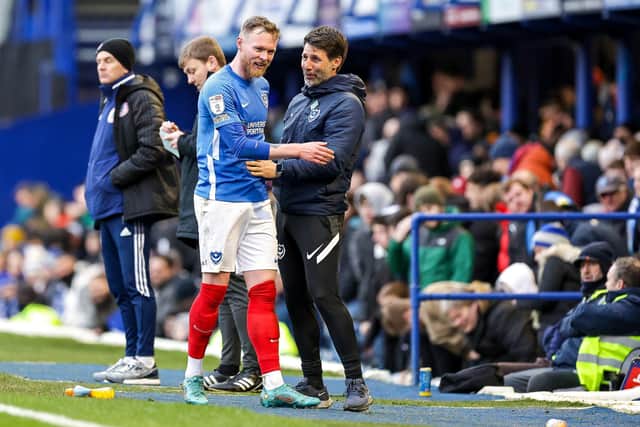 Danny Cowley congratulates Aiden O'Brien following the 4-0 win over Accrington. Gaffer For A Day, Chris Lowman, picked O'Brien as his man of the match. Picture: Nigel Keene/ProSportsImages