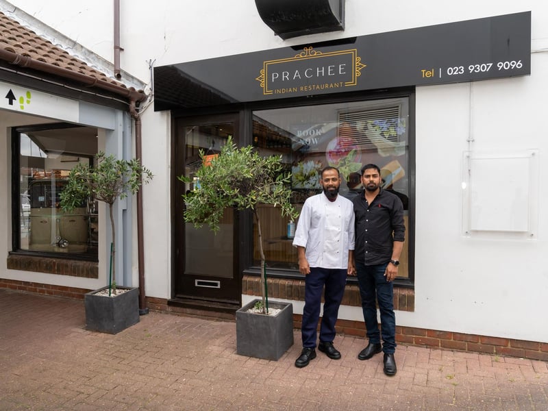 Prachee Restaurant in Port Solent scored 4.4 stars from 115 Google reviews. 

Pictured: Reza Alom Owner and Head Chef and Titu outside Prachee Restaurant in Port Solent.

Picture By: Andy Hornby