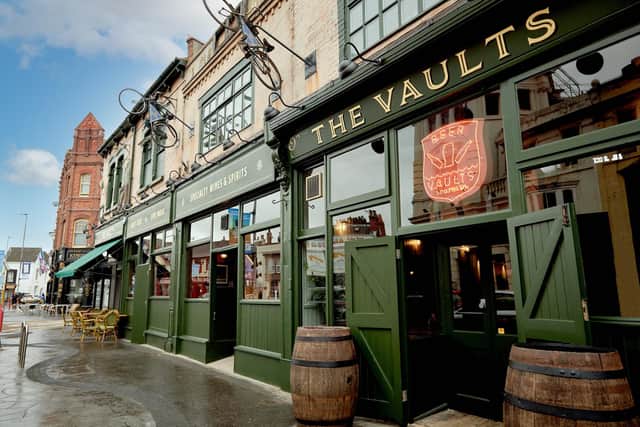 The exterior of the newly refurbished The Vaults in Albert Road, Southsea, August 2022