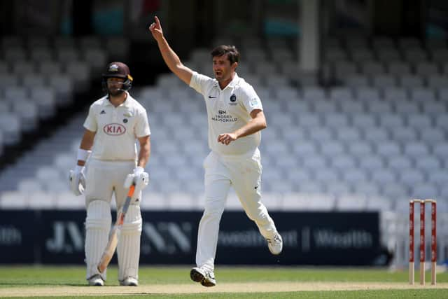 Veteran Tim Murtagh celebrates a wicket during Middlesex's Bob Willis Trophy win against Surrey. Photo by Alex Davidson/Getty Images