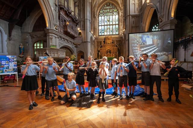 A music workshop at St Mary's Church in Portsea with children from Newbridge Junior School